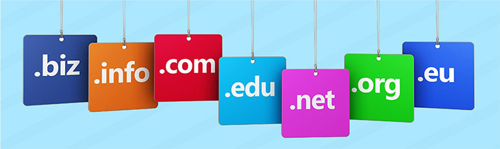 Image of coloured tags showing domain name extensions